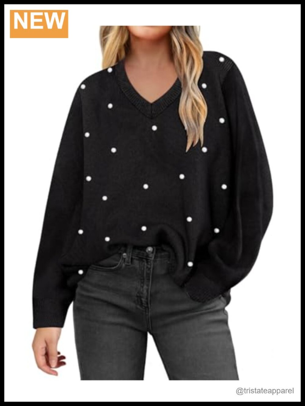 Plus Size Cable Knit Pearl Embellished V-Neck Sweater Pullover